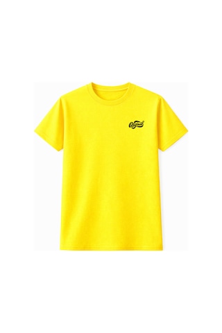 Unisex Bisiklet Yaka Original Yazılı Pamuklu Rahat Kalıp Baskılı Oversize T-shirt Sarı