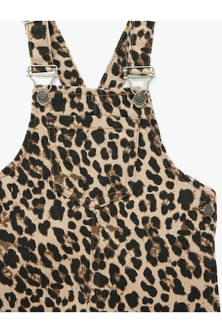 Koton Leopar Desenli Cepli Kare Yaka Askılı Denim Jile Elbise Kahverengi Desenli 7wmg80001ad