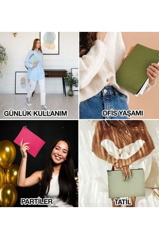 Bk Gift Kişiye Özel Kendin Tasarla Astarlı Portföy Çanta 30x21cm, Baskılı El Çantası, Organizer Çanta Haki