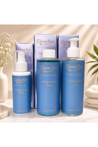 Dermaura Premium Günlük Cilt Bakım Seti Temizleme, Tonik Ve Spf 50+ Güneş Koruması İle 3 Adımlı Bakım Rutini