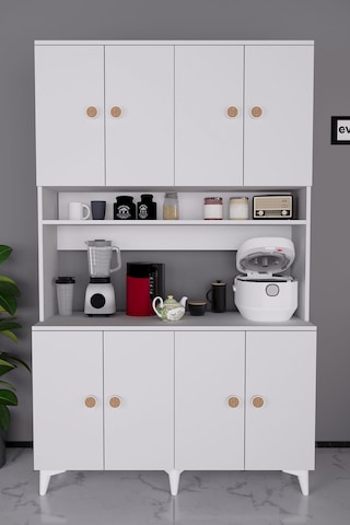 Urla Kahve Köşesi Çok Amaçlı Mutfak Kiler Erzak Dolabı Beyaz Beyaz