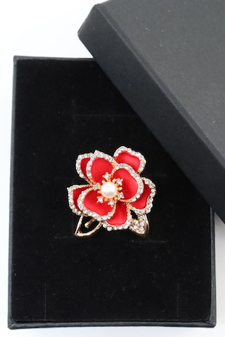 Sedef Çiçeği Broş. Yaka İğnesi Broş. Taşlı Tasarım Sedef Çiçeği Broş. Kadın Broş. Broş. Kırmızı - Altın