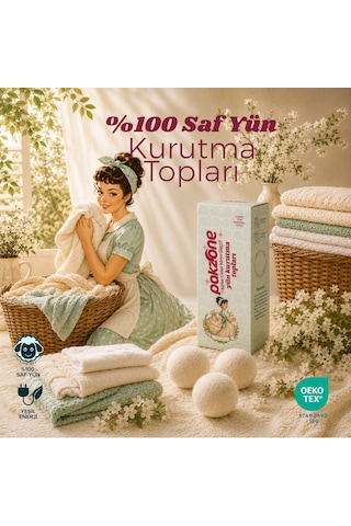 Pakzone %100 Saf Yün Çamaşır Kurutma Topları Doğal Yumuşatıcı Kurutma Makinesi İçin 3 Adet