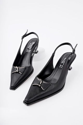 Muggo Forest Arkası Açık Toka Detaylı Günlük Klasik Topuklu Kadın Stiletto Ayakkabı Siyah