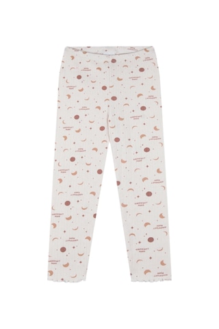 Antebies Organik Beyaz Tatlı Rüyalar Desenli Jakarlı Beli Lastikli Uzun Kollu Kız Çocuk Pijama Takımı