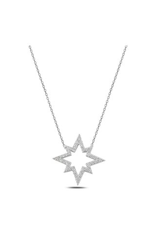 Çekirdekjewelry Rodyum Kaplama Yıldız Kolye 925 Ayar Gümüş Taşlı Kadın Kolye Gri