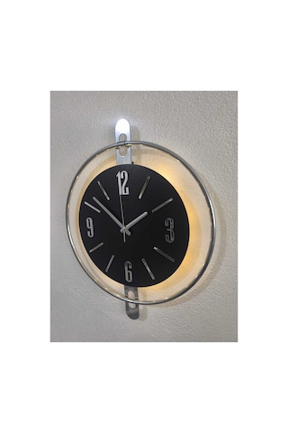 Pey Aksesuar 50x70 Cm Metal Ahşap Ve Işığın Muhteşem Uyumu Duvar Saati Dekoratif Metalik