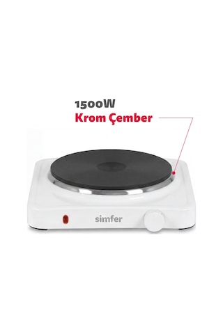 Simfer HP1500W Beyaz Hot Plate Tek Gözü Elektrikli Ocak