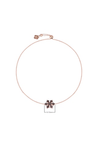 Siyah Zirkon Taşlı Pırlanta Montür Rose Altın Kaplama Asansörlü Çiçek Desenli Gümüş Bileklik Gümüş - Rose Gold