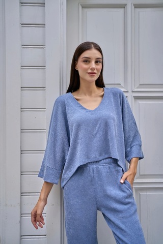 Reglan Kol Bol Kesim Bluz Mavi