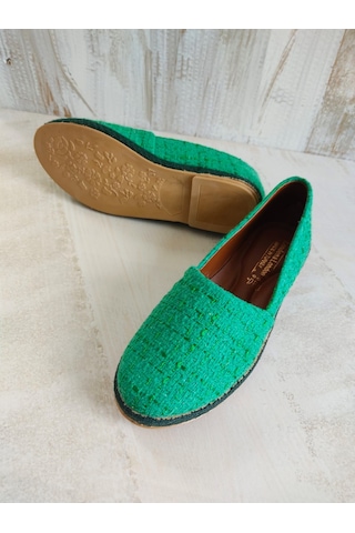 Keten Hasır Detaylı Yeşil Kadın Espadril Yeşil