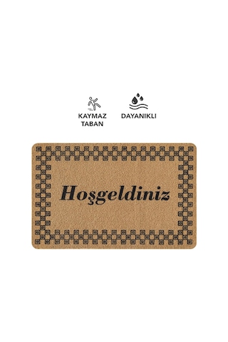 Coco Entry Ps026a Damalı Çerçeve Hoşgeldiniz Desen Kalın Kaymaz Taban Nem Alıcı Şık Kapı Önü Paspas Hardal