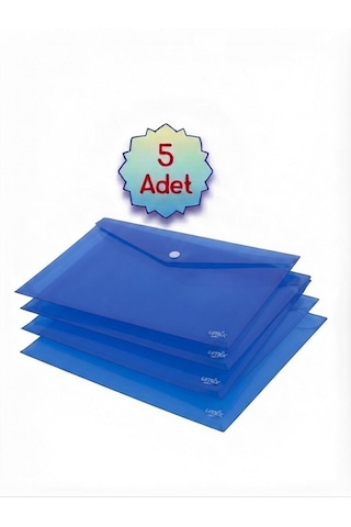 Saygılıofis Mavi A4 Çıtçıtlı Dosya Şeffaf Renkli Zarf Dosya 5 Adet 20x30 Cm Çıt Çıtlı Dosya
