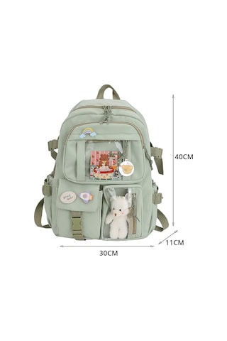 Springsun Üniversite Öğrencisi Sırt Çantası Moda Okul Sırt Çantası Naylon Peluş Kolye Pimi Sevimli Kawaii Japon Tarzı Genç Kızlar İçin, Siyah, 40x30x11cm/15.75x11.81x4.33in Siyah