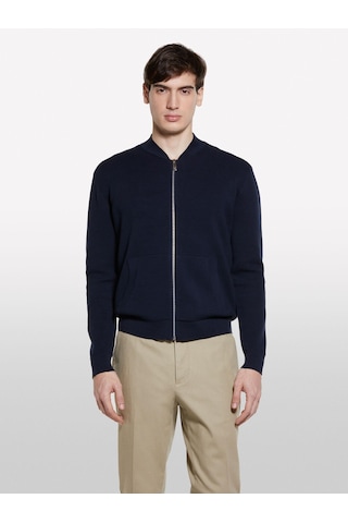 Sisley Pamuk Karışımlı Fermuarlı Bomber Hırka Erkek Lacivert Hırka - 325p10f2s500h