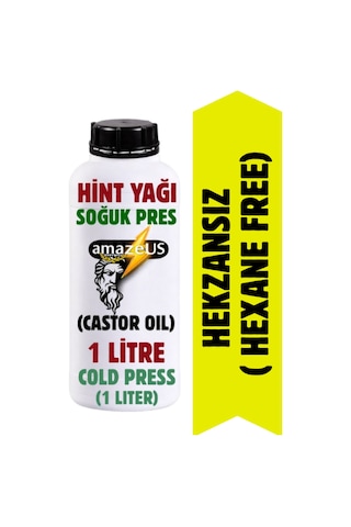 Amazeus %100 Saf Katkısız Hint Yağı 1 Litre Castor Oil Hexan Free Heksansız Soğuk Pres Kalite 1 L