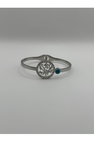 Arnes Jewelry Çelik Silver Yaşam Ağacı Kelepçe Bileklik
