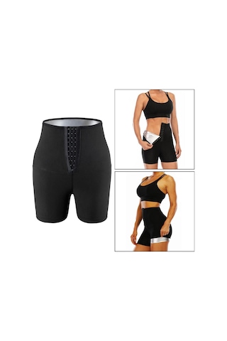 Mistirik Sauna-şort Model Korse Toparlayıcı Ve Sıkılaştırıcı Etkili Yüksek Bel Agraflı Sauna Termal Şort Siyah