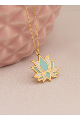 Dkmn Gümüş 925 Ayar Gümüş Mineli Lotus Çiçeği Kolye