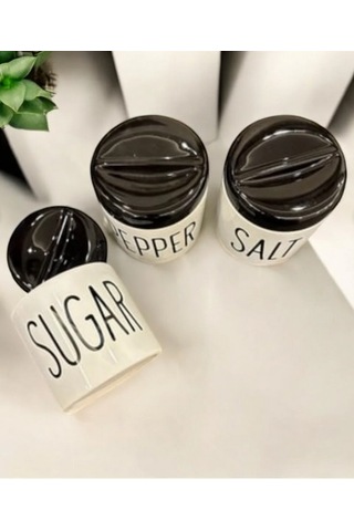 3 Lü Kavonoz Baharatlık Küçük Boy Beyaz / Siyah / Sugar /pepper / Salt / Kavonoz Seti Siyah Beyaz