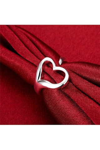Eyelashes Silver 925 Ayar Gümüş Ayarlanabilir İçi Boş Kalp Yüzük
