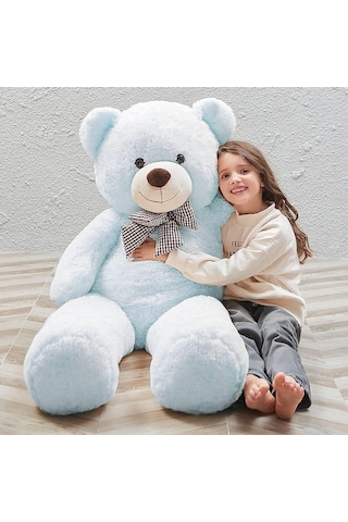 130 Cm Papyonlu Sevimli Peluş Ayı - Sevgiliye Özel Hediye Açık Mavi
