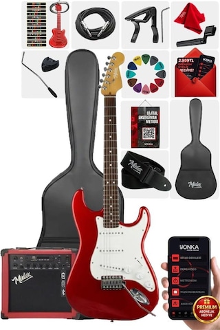 Midex Rph-30wrd-25amp Kırmızı Renk Strat Kasa Sss 25w Amfili Elektro Gitar Seti 1 Adet