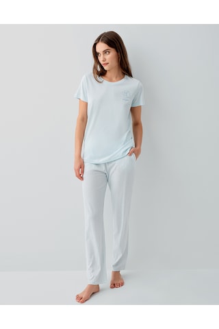 Pierre Cardin 9201 Modal Pamuk Cepli Kısa Kol Kadın Pijama Takımı Açık Mavi