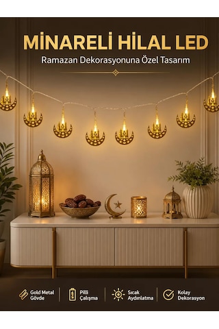 Dekoratif Minareli Hilal Led Işık Metal Gövdeli Ramazan Aydınlatma Belirtilmemiş 67655228
