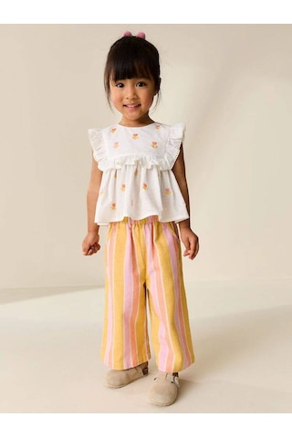 Miniko Kids Kız Çocuk Çiçek Desenli Pantolonlu Takım Ekru