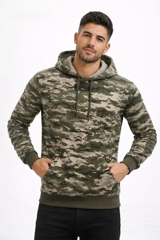 Valensdesign Erkek Kamuflaj Desenli 2 İplik 4 Mevsim Kapüşonlu Kanguru Cepli Hoodie Sweatshirt - Kamuflaj