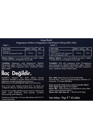 Tr Magnezyum Malat+sitrat 250 Mg 60 Tablet