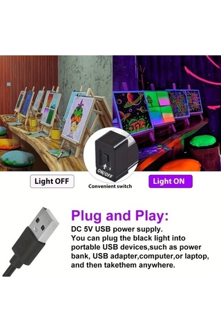 Fastbuy 6 Adet Set 40 Led Uv Siyah Işık Bar Ve Şerit Işığı 32/249cm Dc 5v Usb 3 Mod Ahşap Ahşap