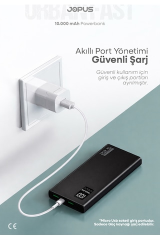 Jopus 10000mah Powerbank Pd 22.5w Hızlı Şarj - Dijital Ekranlı - Taşınabilir Şarj Cihazı Siyah