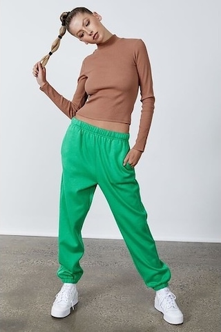 Madmext Kadın Yeşil Beli Lastikli Oversize Eşofman Altı Mg1235 Yeşil