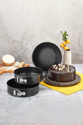 Polochef Polo Chef Planeta Granit Kelepçeli Kek Kalıbı Takımı - 3 Lü Kek Kalıbı Seti Siyah