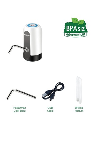 Bpa'sız Şarjlı Damacana Pompası Bpa'sız Boru 10l - 15l - 19l 1200 Mah Beyaz
