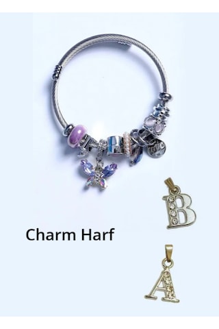 Bhs Life Charm Aksesuarlı Kelebek Çelik Mor Bileklik
