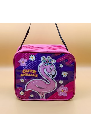 Flamingo Desenli Pembe Beslenme Çantası Fermuarlı, Kız Çocuk İçin