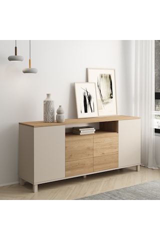 Robin Home Urban Konsol 4 Kapaklı 2 Çekmeceli Ahşap Ayaklı 180cm Kumsal-sepet Bej
