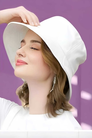 Tezzgelsin Unisex Uv Korumalı Pamuku Bucket Şapka Beyaz
