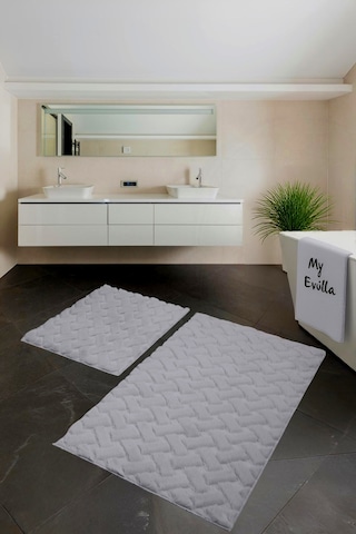 Desenli Tavşan Tüyü Yumuşak 2 Li Banyo Paspası Kaymaz Tabanlı Klozet Takımı Gri Gri