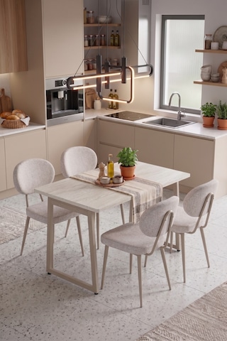 Vilinze Deniz Sandalye Biga Mdf Sabit Metal Ayak Mutfak Masası Takımı - 70x120 Cmbiga70120yr-vt-lkn01-vizon-deniz-skrem Sigmakrem