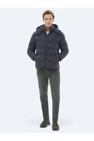 Kip Lacivert Regular Fit Kapüşonlu Casual Dokuma Mont Lacivert