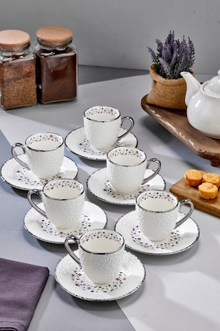 Cooker Royal Bloom 6 Kişilik 180 Ml Porselen Duble Çay Ve Kahve Fincan Takımı Ckr3808 Gümüş