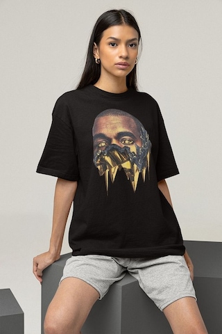 Kanye West Rapper Baskılı Unisex Oversize Rap Tişört Siyah