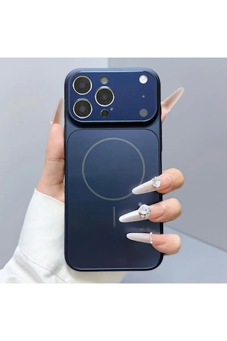 Apple Uyumlu iPhone 14 Pro Max Magsafe Kılıf 17 Pro Max Kamera Görünümlü Lens Korumalı Kapak Lacivert
