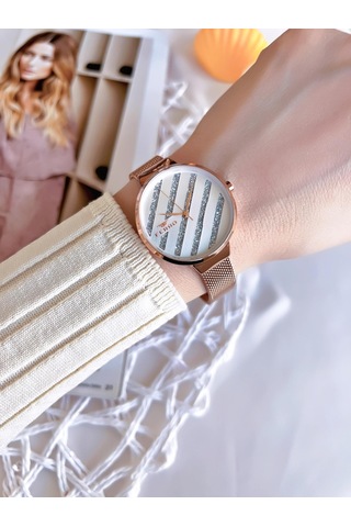 Ferro Hasır Kordonlu Rose Gold Kararmaz Renk Atmaz 3 Atm Özel Tasarım Kadın Kol Saat Bf21153cwt-c