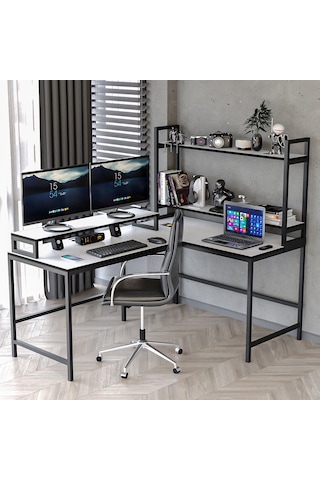 610-b L Masa ,raflı L Şekilli Ofis Masası Beyaz