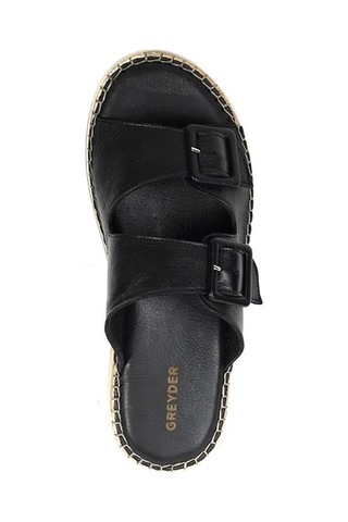 Greyder 50757 Kadın Siyah Hakiki Deri Trendy Terlik-488 Siyah